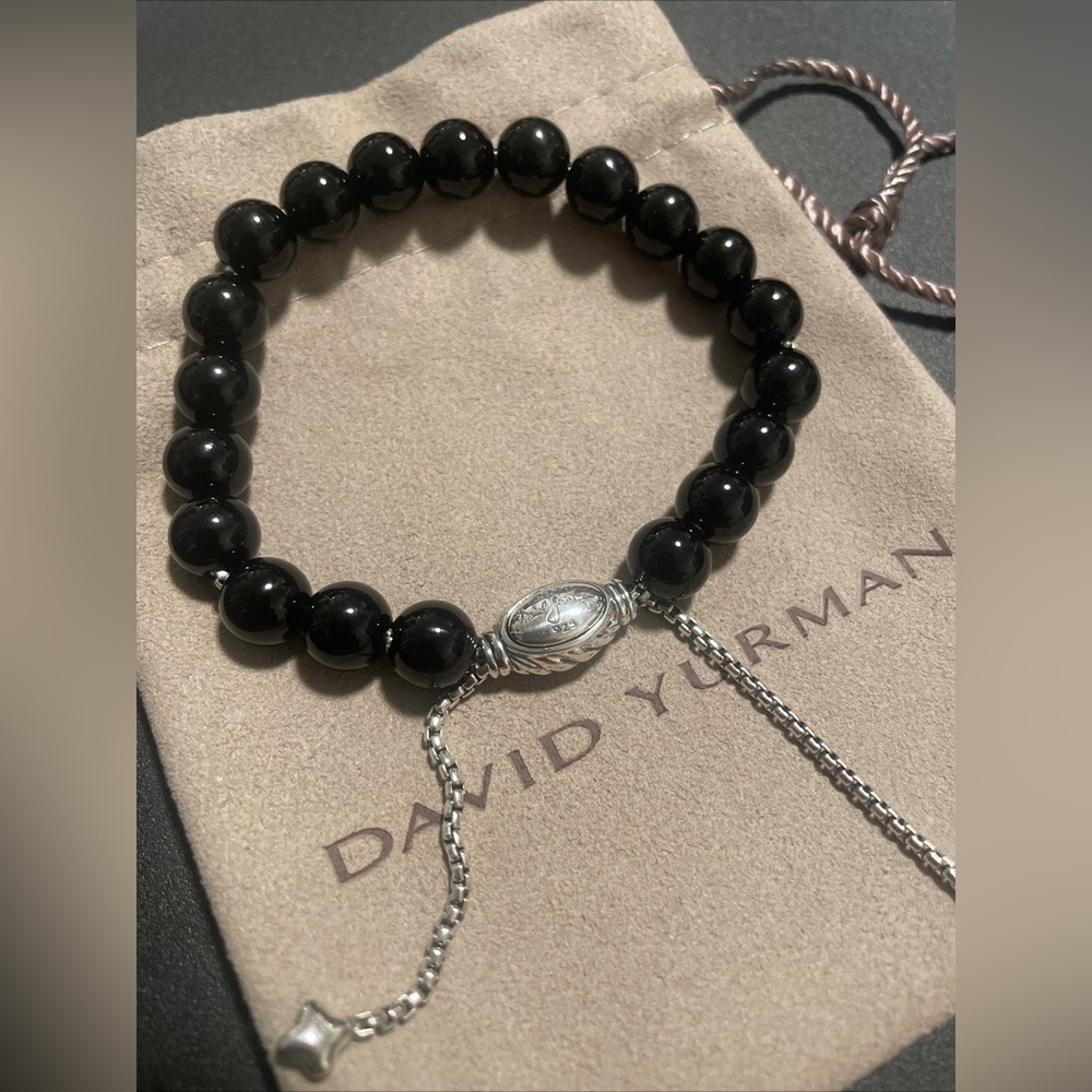 $425 David Yurman S. Silver 925 Shiny Black Onyx Spiritual Beads 8mm Bracelet